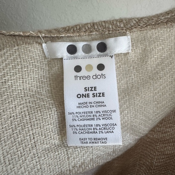 Three Dots Tan Black Checkered Cashmere Wool Blend Shawl Cardigan Womens OS - Picture 6 of 6